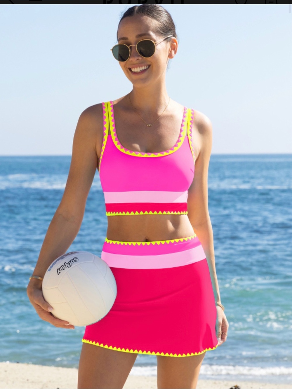 POPVIL 3-Piece Hot Pink Colorblock Bikini & Swim Skirt Set – Large & XL